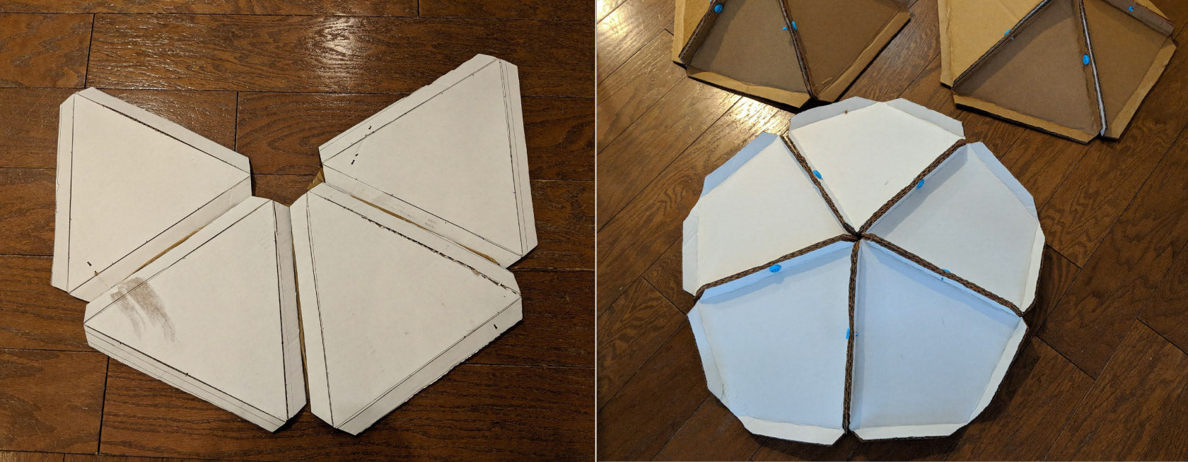 Makedo cardboard geo dome segments construction process