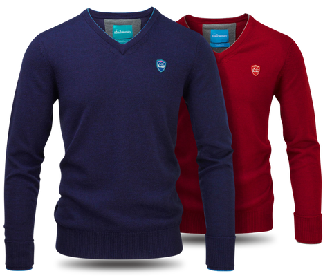 Bunker Mentality Merino Wool Golf Sweaters - Red and Navy