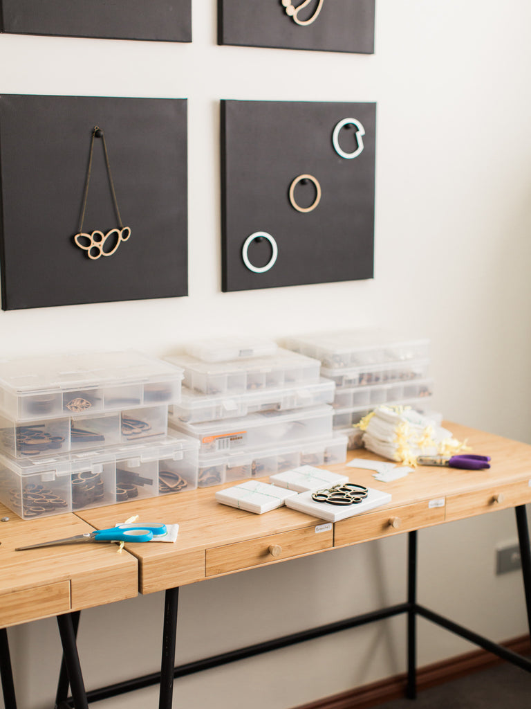 Studio office for wooden jewellery designer