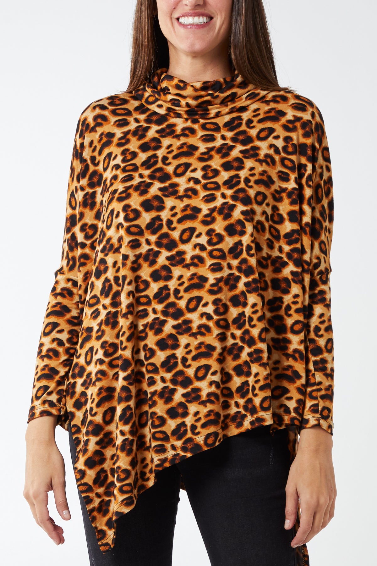 leopard print roll neck top