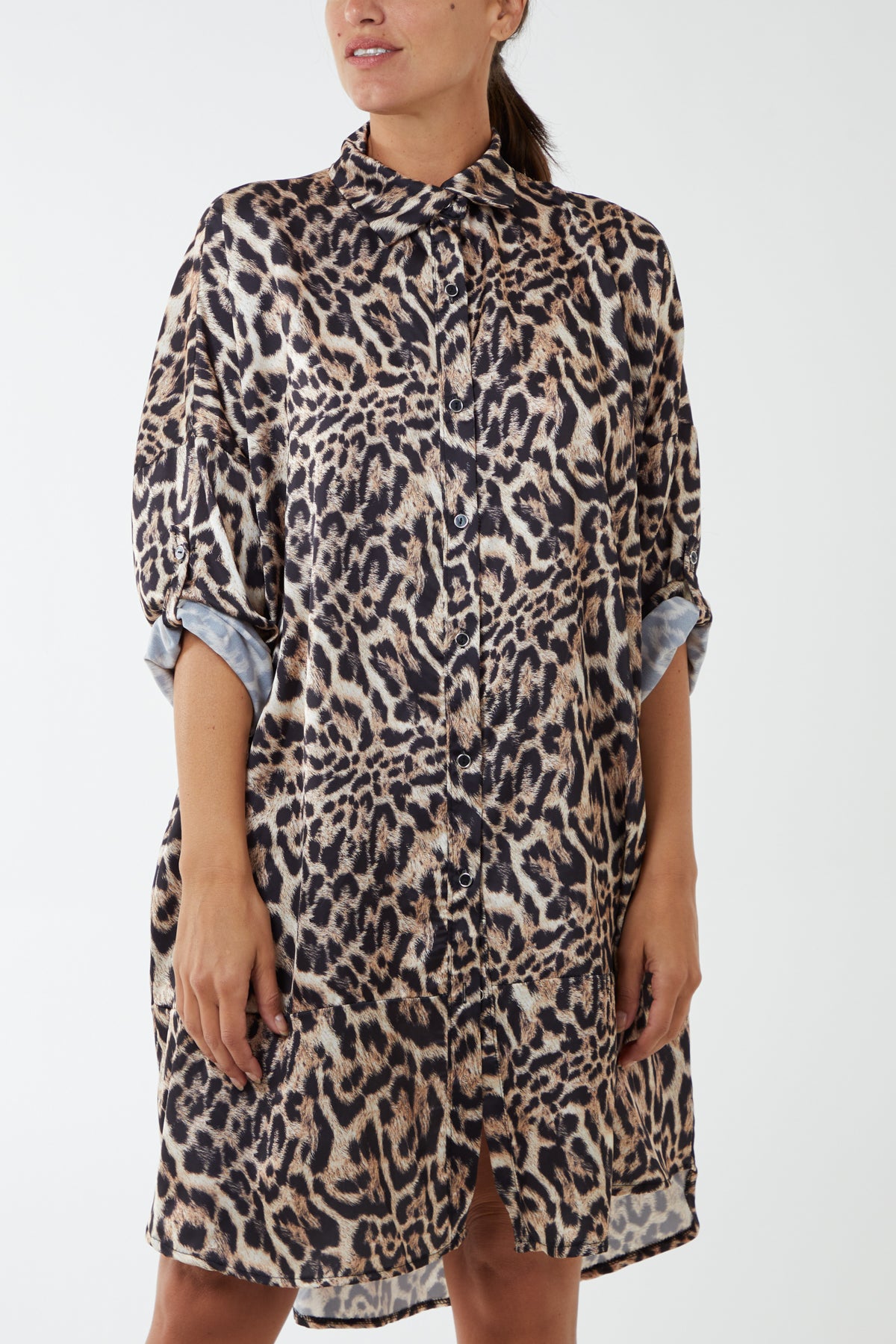 leopard satin shirt dress