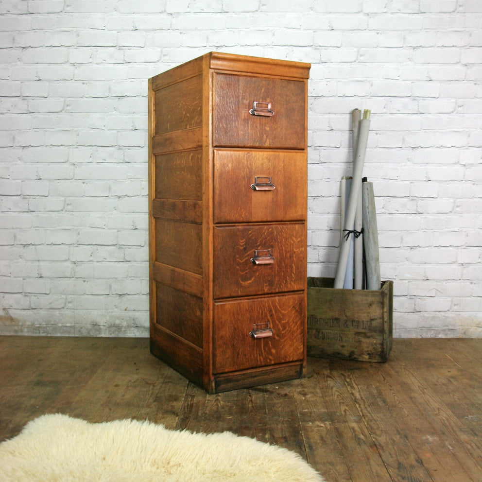 Edwardian Oak 4 Drawer Filing Mustard Vintage