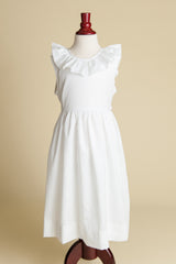 White Cotton V-back Ruffle Dress