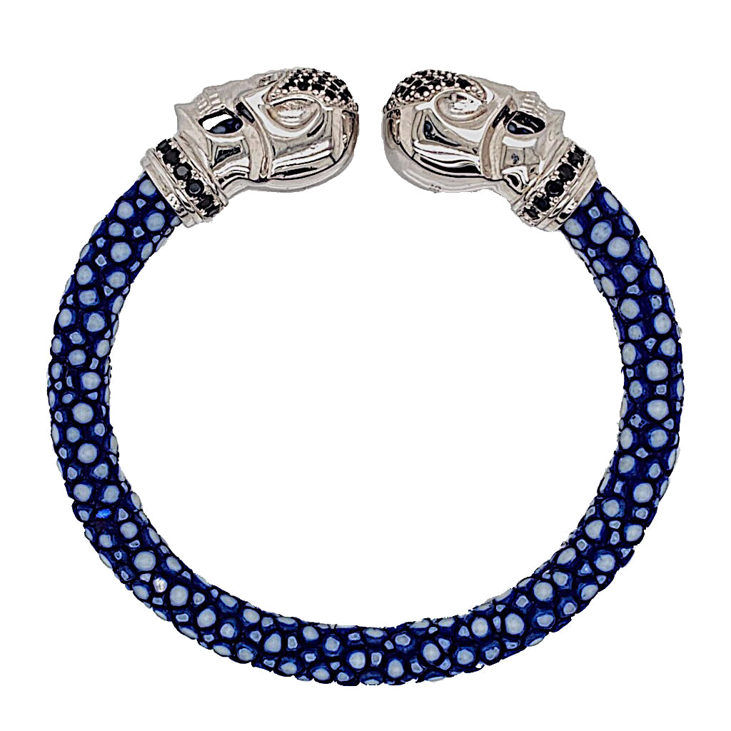 Blue Stingray Skull Bracelet w/ SS Head & Blue eyes 