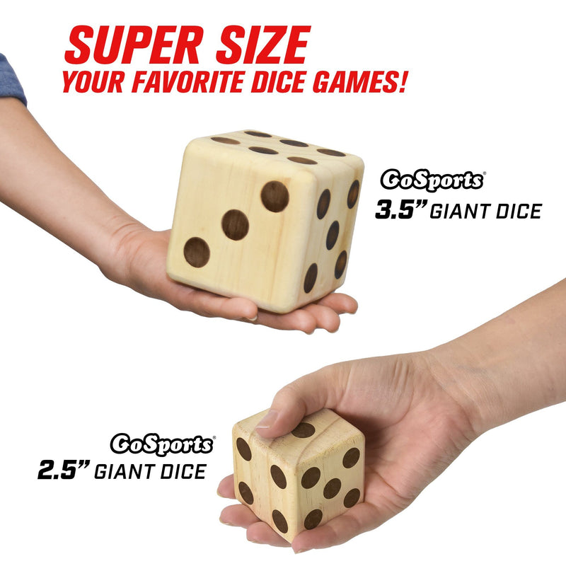 GoSports Giant Wooden Playing Dice Set with Bonus Rollzee and Farkle Scoreboard Includes 6 Dice Dry-Erase Scoreboard and Canvas Carrying Bag Choose 2.5 Dice or 3.5 Dice