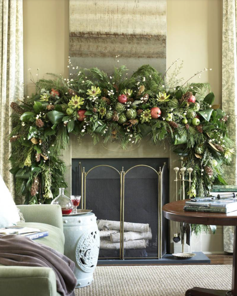 Now that’s a mantle that Santa can be proud of.  From <a href="https://www.southernliving.com/food/holidays-occasions/christmas-holiday-mantel-decorating-ideas?slide=25304#25304" target="_blank">Southern Living</a>/Emily Followill.
