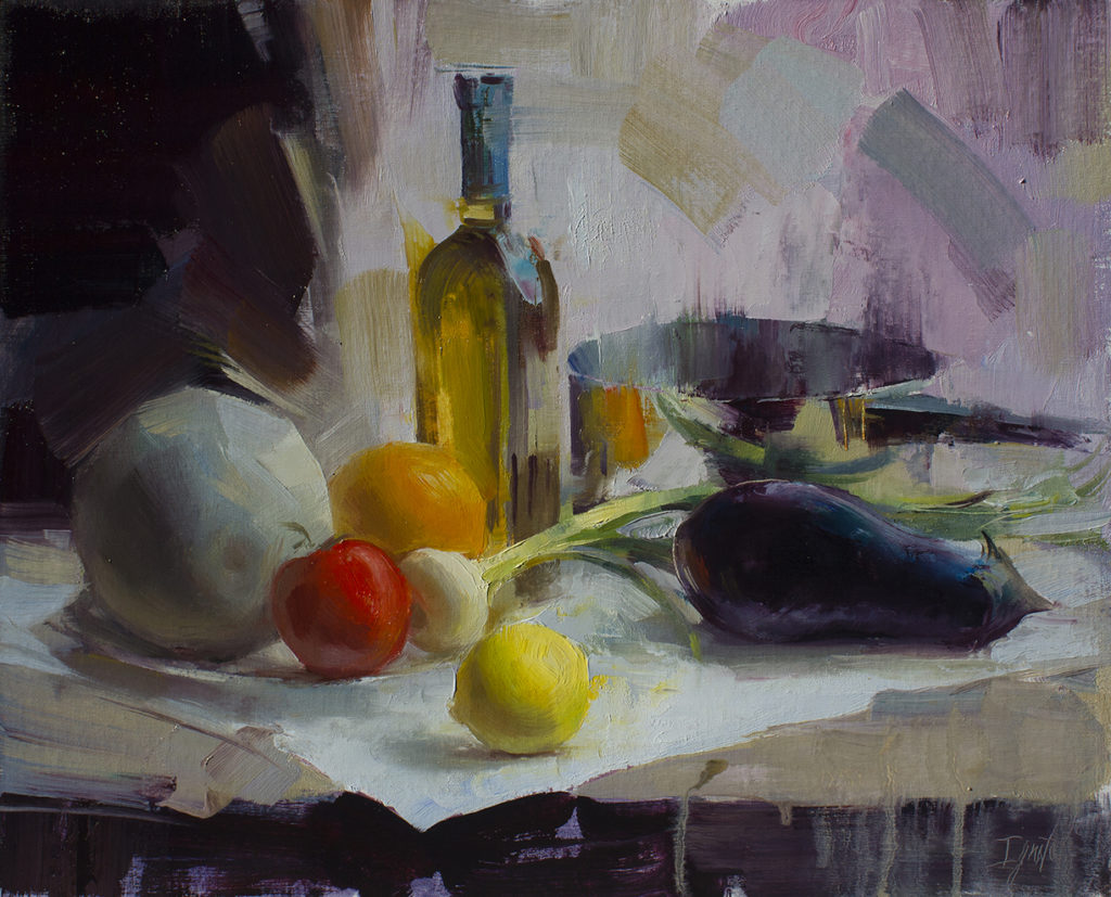 <a href="https://huffharrington.com/collections/ignat-ignatov/products/ignat-ignatov-still-life-with-eggplant" target="_blank">Still Life with an Eggplant, 16×20, $2,500</a> at Huff Harrington Fine Art