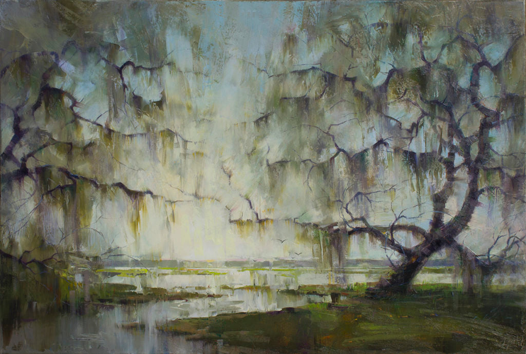 <a href="https://huffharrington.com/collections/ignat-ignatov/products/ignat-ignatov-morning-by-the-river" target="_blank">Morning by the River, 24×36, $3,900</a> (painted at Magnolia Plantation)