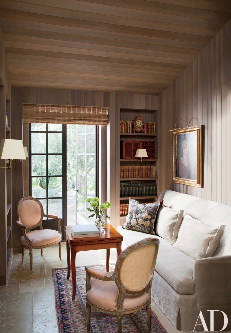 We designed a small paneled library, outside of the master bedroom on the ground floor, that was inspired by this one from Bobby McAlpine, Roger Davies Photographer-AD.