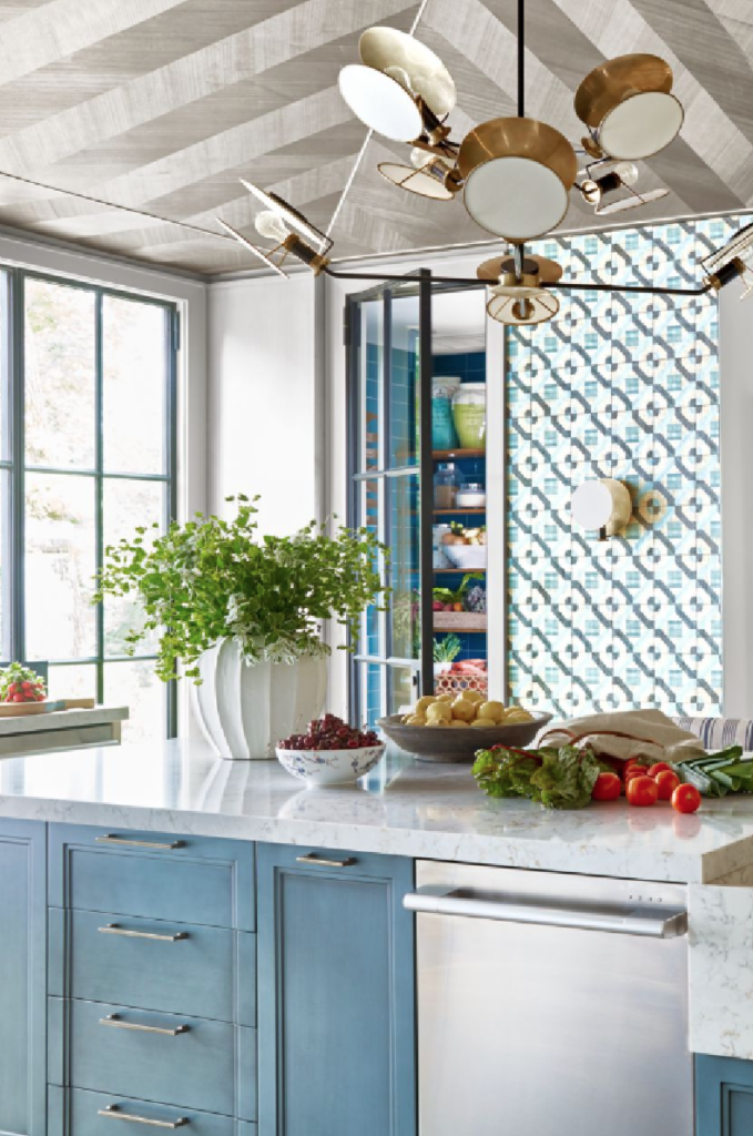 Matthew Quinn designed an extraordinary kitchen with every known convenience known to mankind cleverly installed – including a pantry that doubles as a grow closet – as in grow your own veggies in your kitchen!  (Photo: Victoria Pearson). You can’t see it in this shot, but Augusta Wilson’s fabulous Papillion painting hangs in the adjacent mudroom.