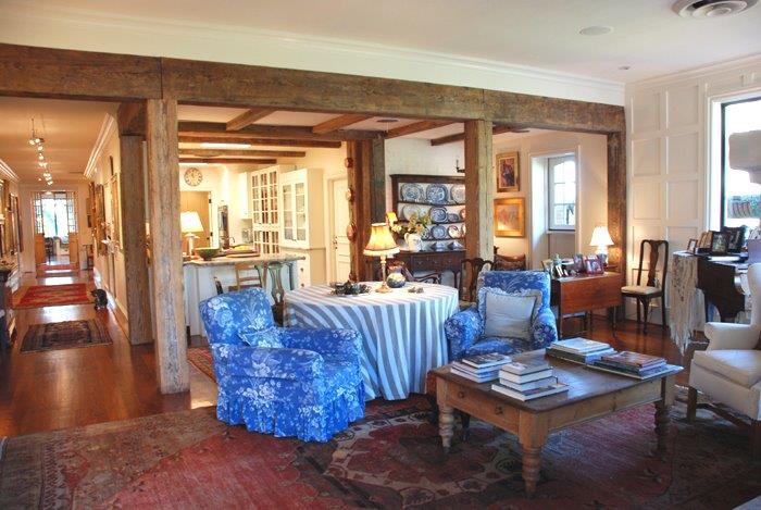 View towards the kitchen and the expansive long hallway in Alice’s Buckhead “bastide”