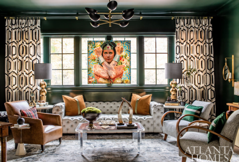 The upstairs lounge by <a href="http://davenportdesignsltd.com/services" target="_blank">Lauren Davenport</a>. We love enveloping a room in a single, rich color – especially when it’s a deep, dark green like this.