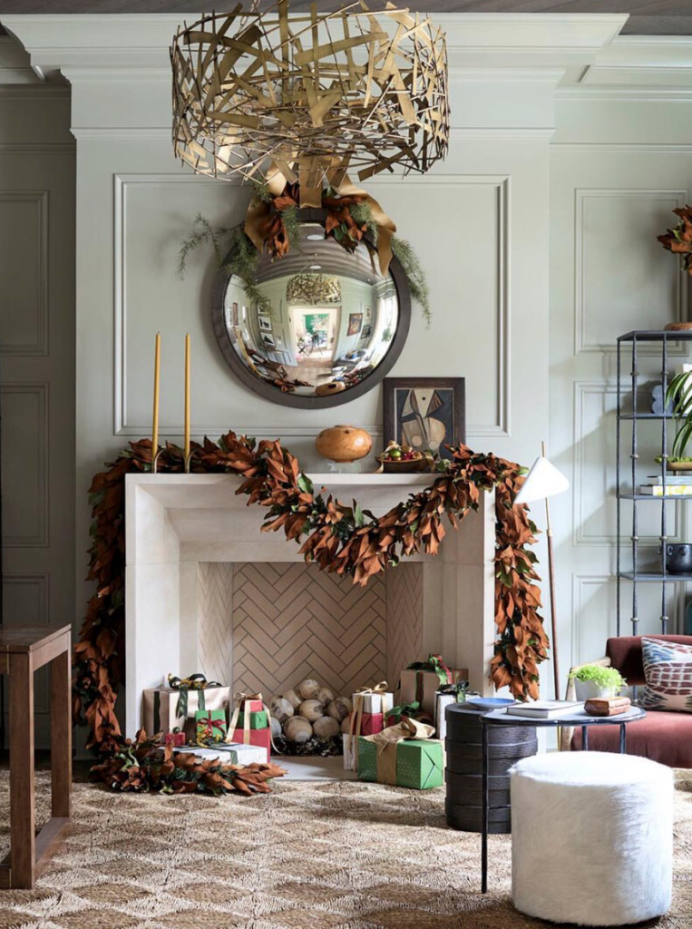 Chris Holt decked this mantel out with plenty of magnolia.  (Atlanta Homes and Lifestyles <a href="http://www.atlantaholidayhome.com/" target="_blank">Home for the Holidays</a> showhouse/photo by dhcphoto-Instagram.)