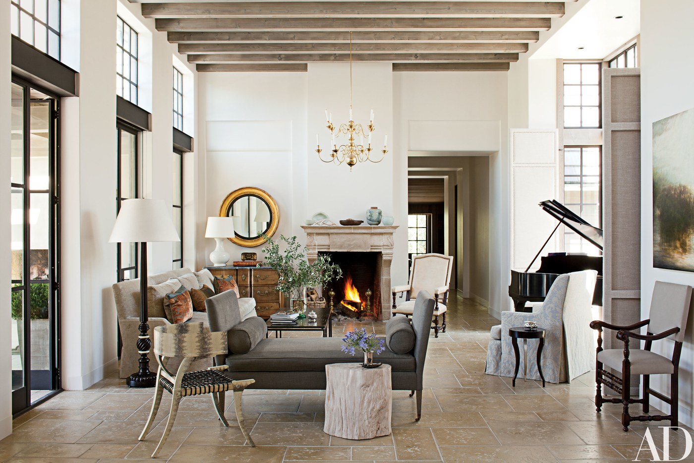 I wanted high ceilings with beams, wrought iron windows and a clean aesthetic, like this pretty house by Bobby McAlpine for Architectural Digest (photo Roger Davies).
