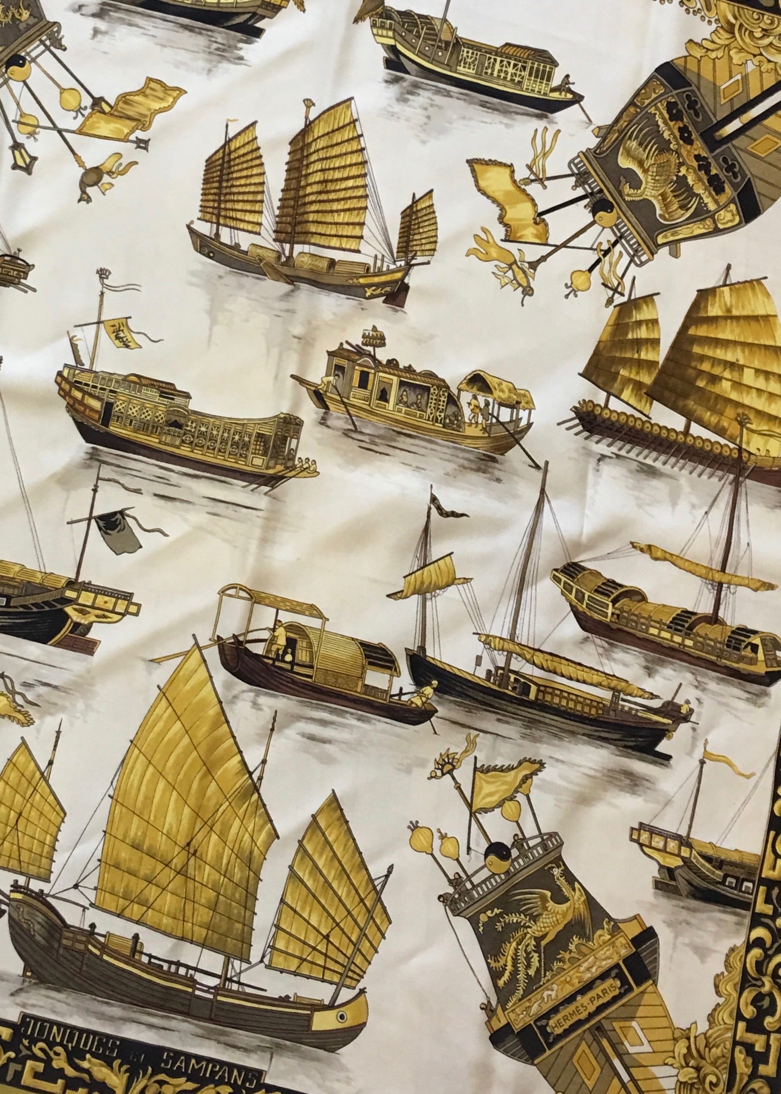 This is my favorite: <a target="_blank" href="https://huffharrington.com/collections/accessories/products/vintage-hermes-scarf-les-jonques-et-sampans">Jonques et Sampans</a>, originally issued in 1966 by Francoise de la Perriere.