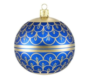 A bright blue <a href="https://huffharrington.com/collections/decor/products/blue-faberge-ornament" target="_blank">ornament</a>.