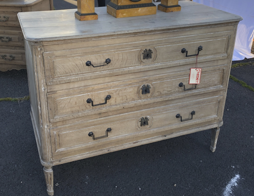 We never pass up an impeccable French oak, stripped Louis XVI commode from the 19th century - and with great hardware, too.