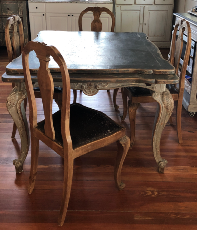 The Italian chairs Ann and I found in the south of France now have a new. happy home in Round Top, Texas!