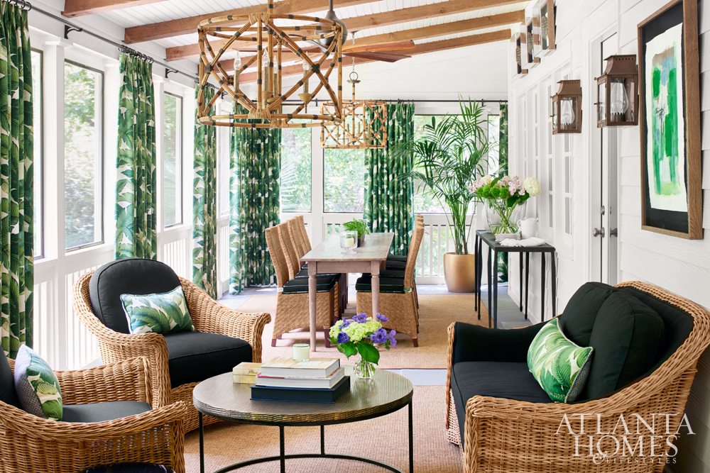 Wonderful Atlanta based designer Shayelyn Woodbery redid a screaned porch in wicker and bamboo (AH&L magazine)