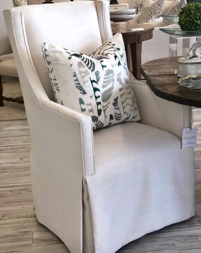 White linen dining chairs just arrived at the store.