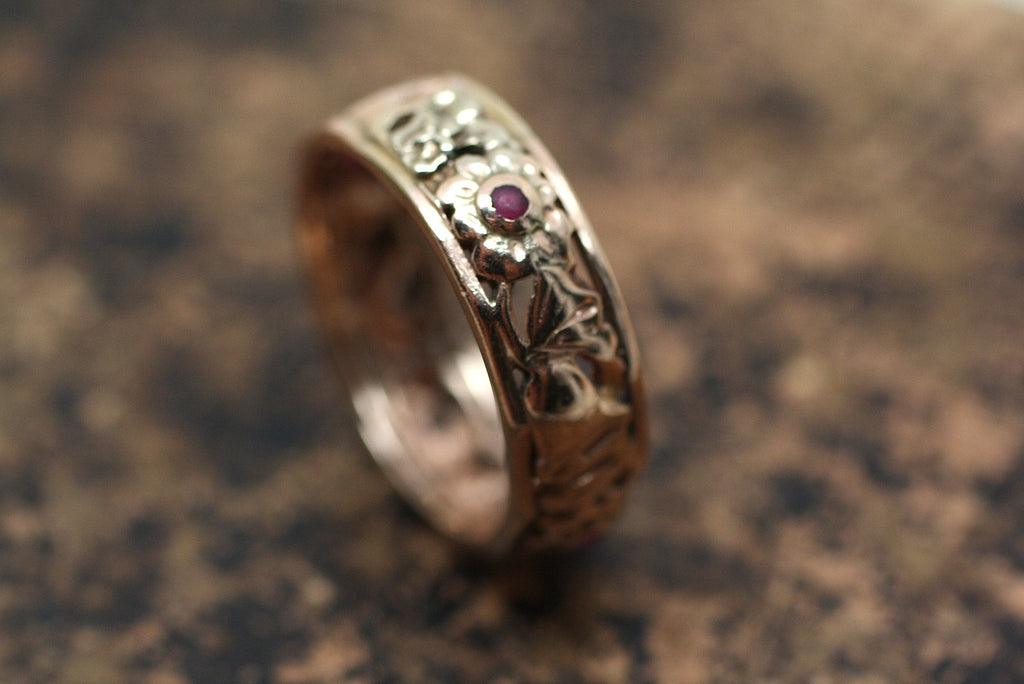 Circa 1930 14K Rose Gold & Ruby Band with Wedding Bells! – Pippin