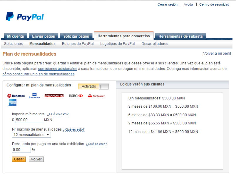 cuotas en paypal