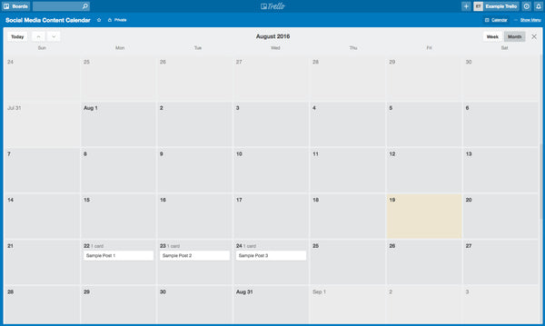 Calendario en Trello