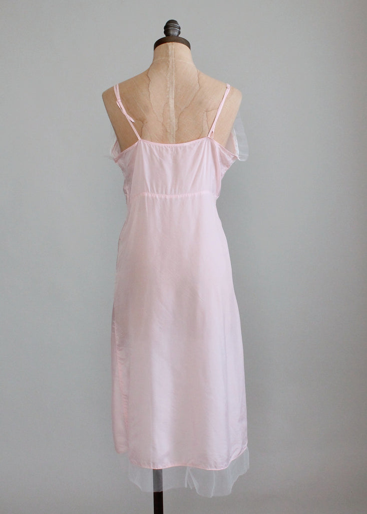 Vintage 1940s Pale Pink Rayon Nightgown With White Mesh Trim Raleigh Vintage 3211