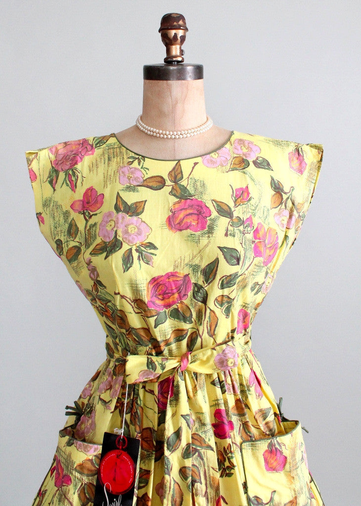 Vintage 1950s Swirl Floral Sketch Wrap Dress Nos Raleigh Vintage