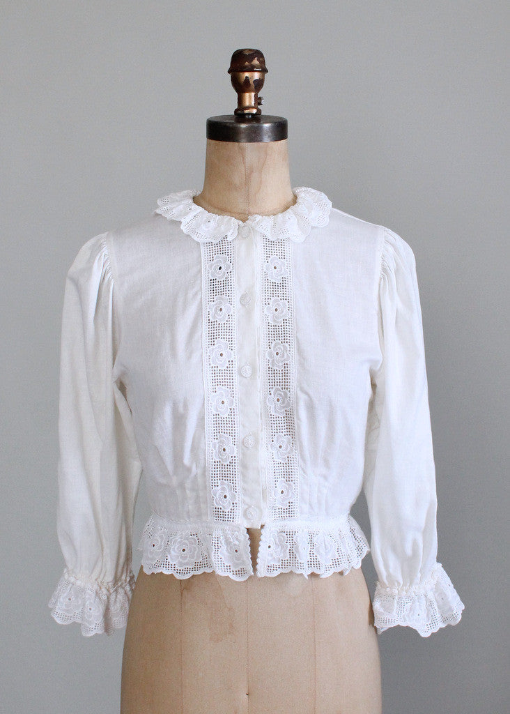blouse victorian lace 1980s cotton