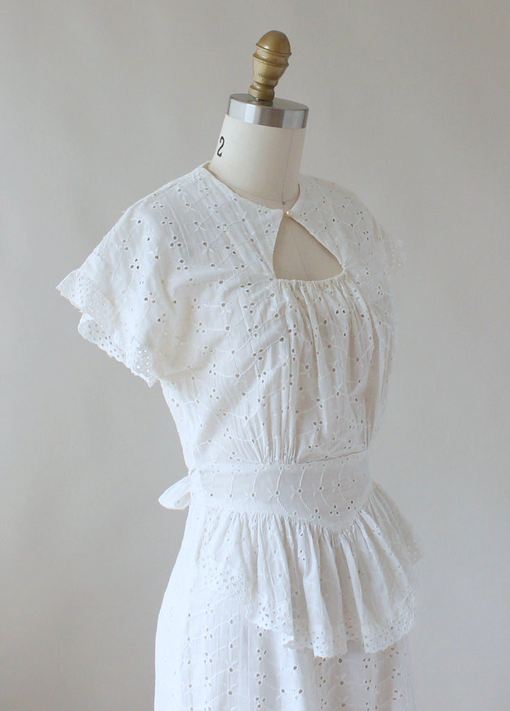 Vintage 1940s White Eyelet Summer Dress Raleigh Vintage