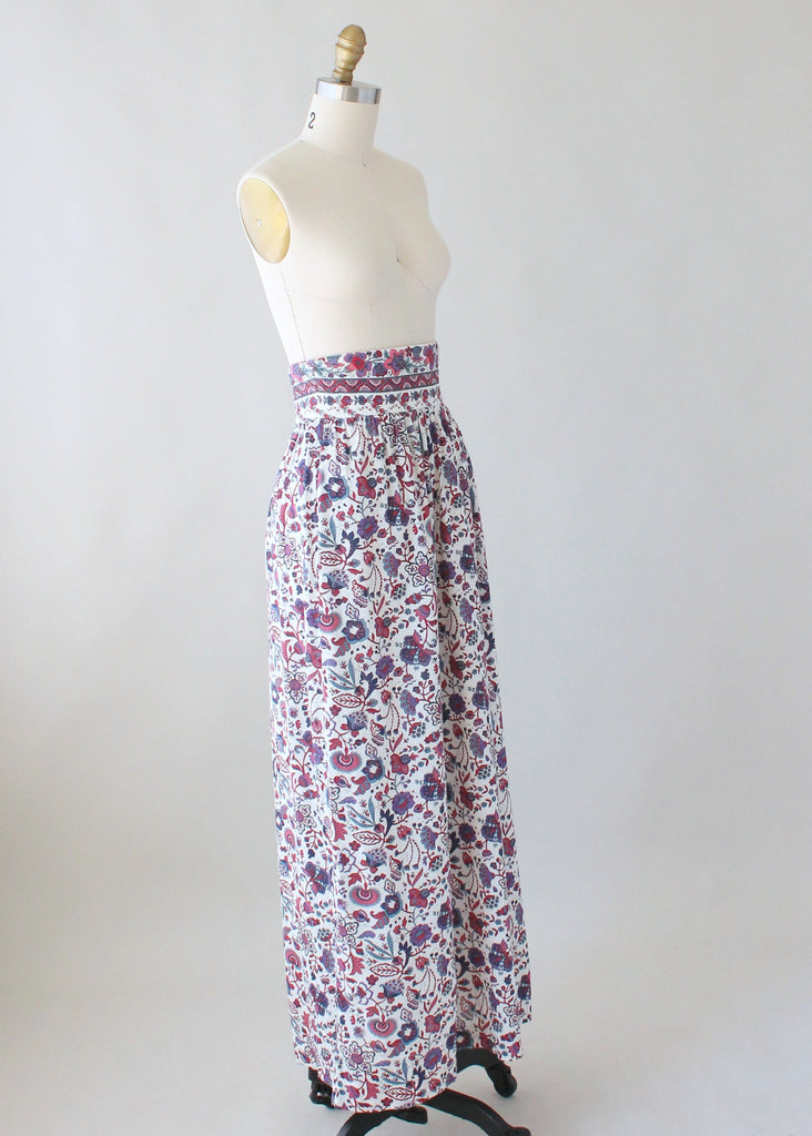 Vintage 1970s Indian Cotton Floral Maxi Skirt Raleigh Vintage 8440