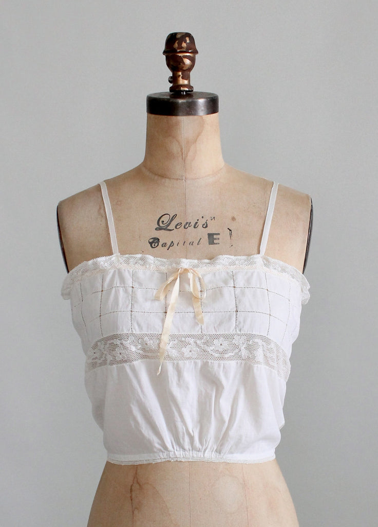 Edwardian Floral Lace and Cotton Corset Cover Camisole | Raleigh Vintage