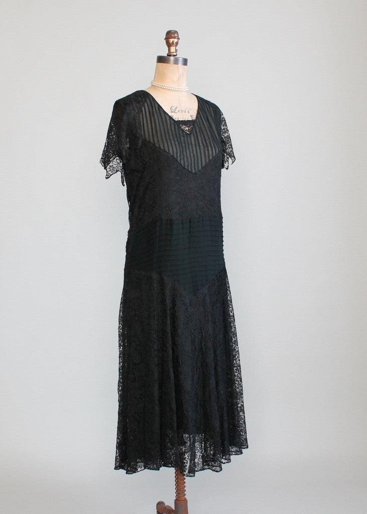 Vintage Late 1920s Black Lace And Chiffon Flapper Dress Raleigh Vintage 1885