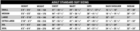 Impact Suit Sizing Chart