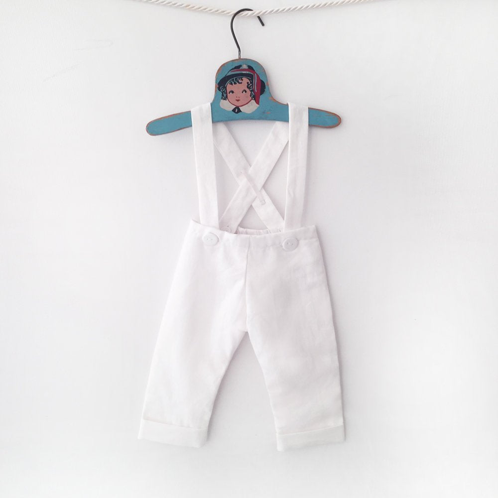 baby boy white suspender outfit