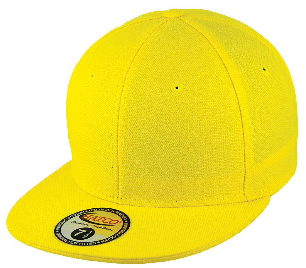 blank flat fitted cap - yellow - hatcocaps.com