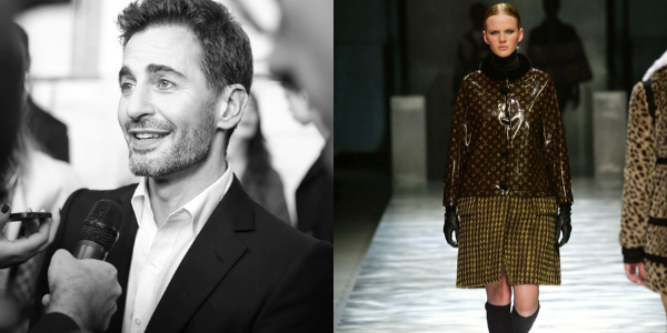 Marc Jacobs and a catwalk look that he designed for Louis Vuitton.