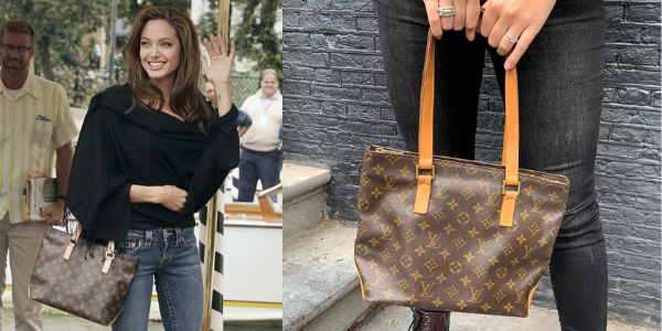Angelina Jolie with her Louis Vuitton Cabas Piano