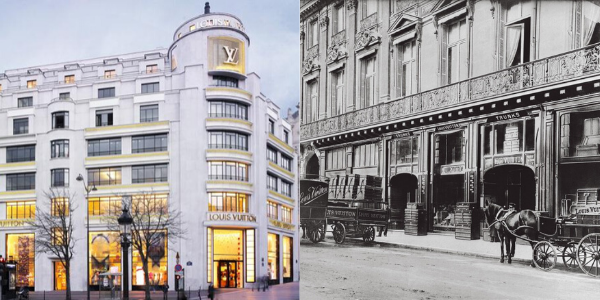 The Louis Vuitton building on Champs-Élysées and the workshop on 1 Rue Scribe, in central Paris