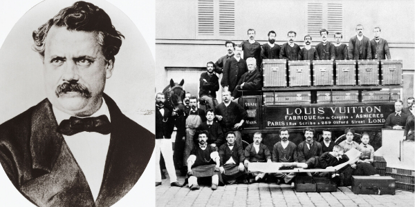 Portret of Louis Vuitton, and an old picture of the Louis Vuitton campany.