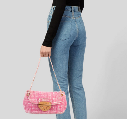 Prada Tela Tweed Pink Denim Shoulder Bag