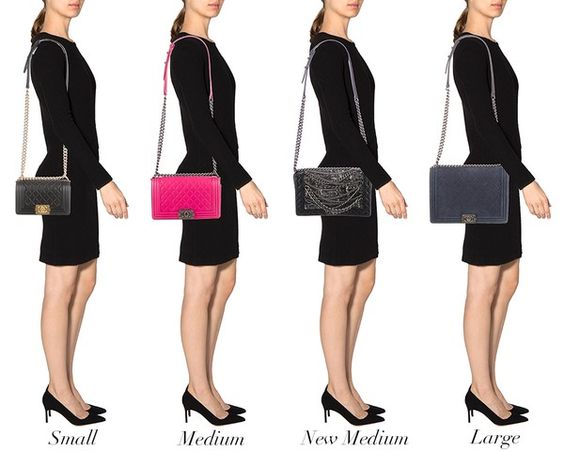 Different sizes of the Chanel boy bag illustrated