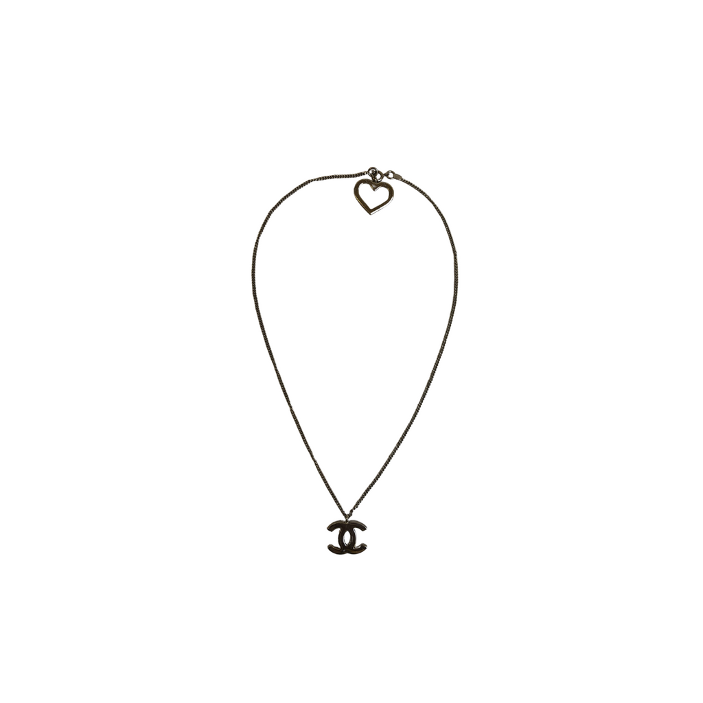 Chanel Chanel CC Logo Heart Pendant Necklace Silver - Jewelry - Etoile Luxury Vintage
