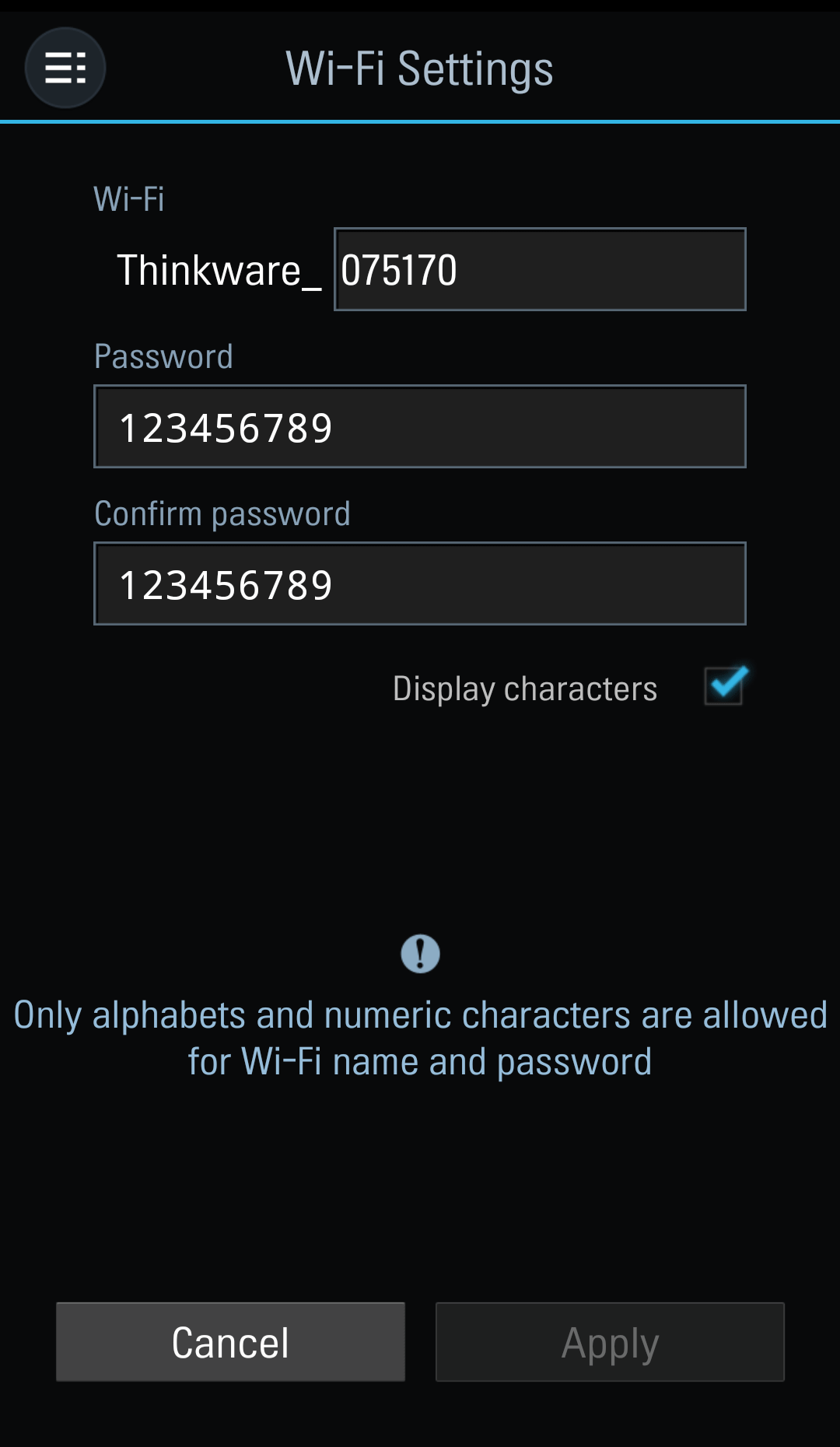 Thinkware App WiFi Settings
