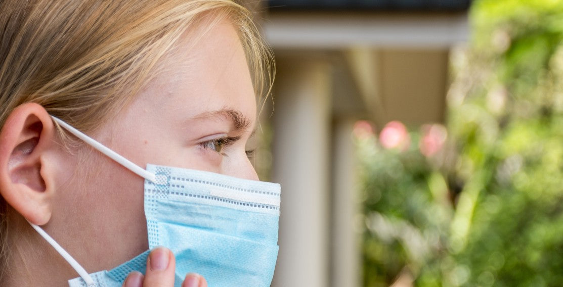 Girl wearing face mask covid protection