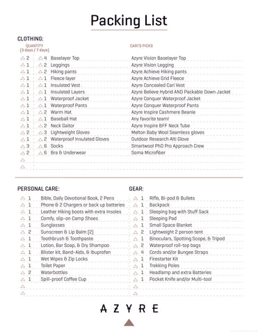 Azyre Full Packing List