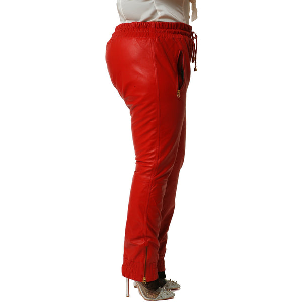 red leather joggers