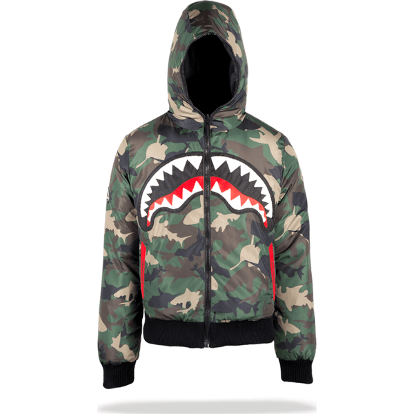Sprayground Camo Shark Mouth Jacket | Camo Down Jacket - Sportique