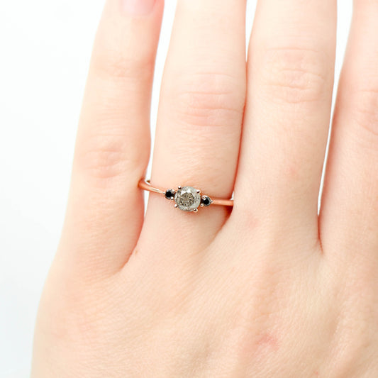 Drea Ring with a 0.55 Carat Gray Celestial Round Diamond and Black Accent Diamonds in 14k Rose Gold - Ready to Size and Ship - Midwinter Co. Alternative Bridal Rings and Modern Fine Jewelry